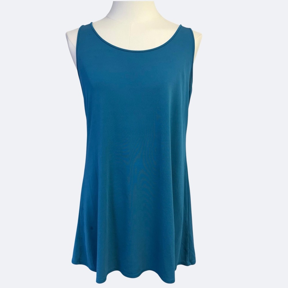 Eileen Fisher Tank Tunic Top XS Teal Blue Silk Scoop Neck Jersey Sleeveless